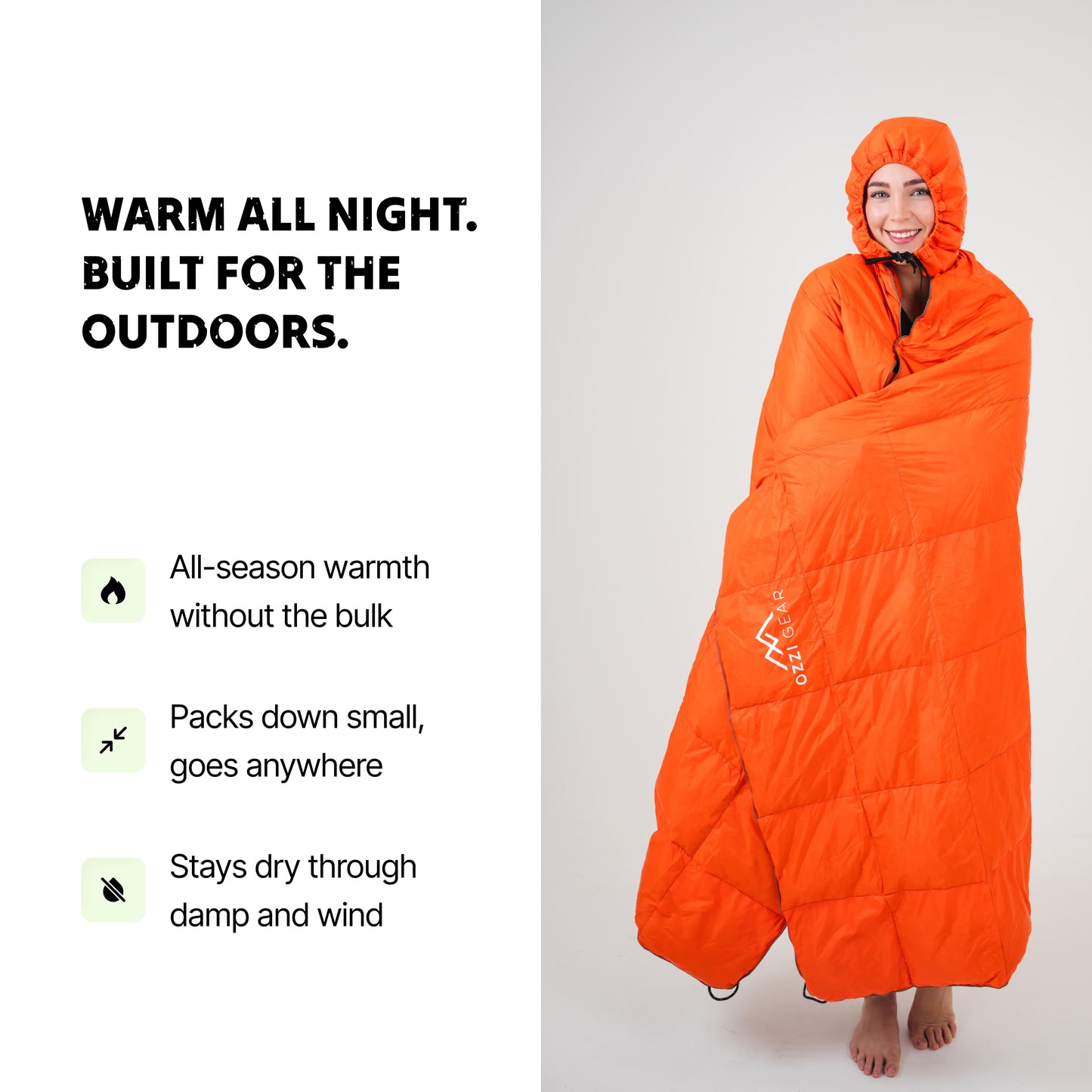 Ozzi Gear Puffy Hooded Blanket — Water-Resistant 2-in-1 Wearable Blanket